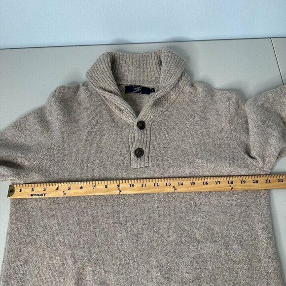 J Crew Lambswool Sweater Size M Tan Shawl Collar Grandpa - Picture 8 of 12